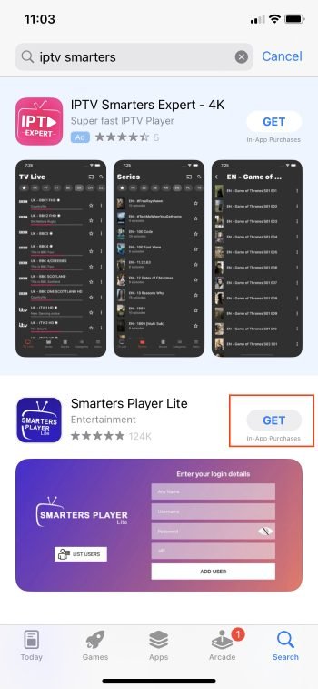 Open IPTV app on iPhone