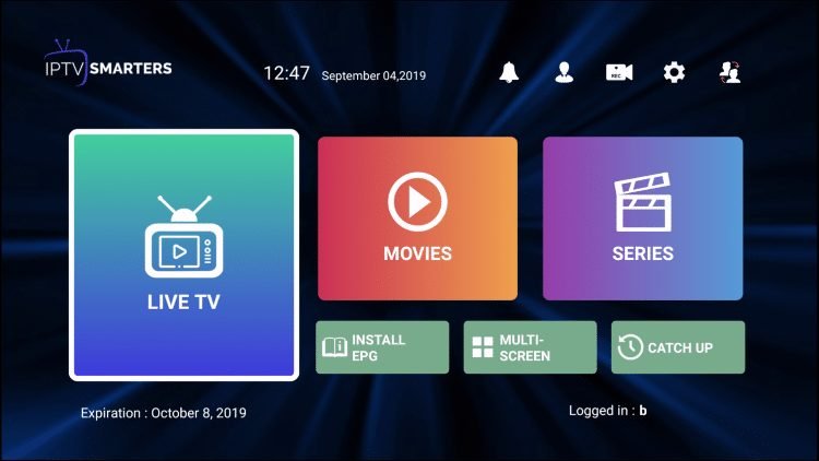 IPTV Smarters interface