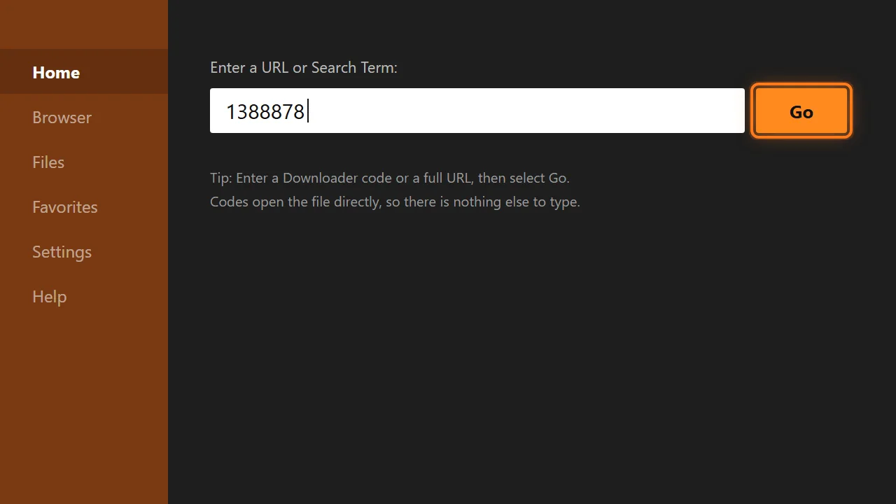 Free app, step 6: Enter the code 1388878