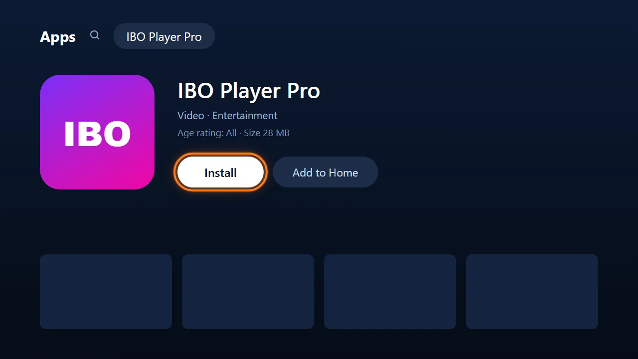 Samsung / LG, step 1: Samsung: install IBO Player Pro