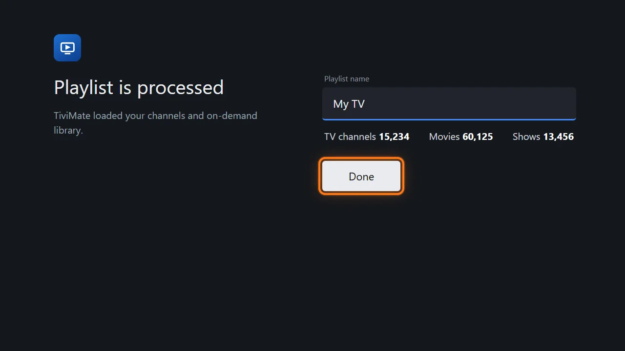 TiviMate setup on Fire TV Stick, step 7: Let TiviMate load the playlist