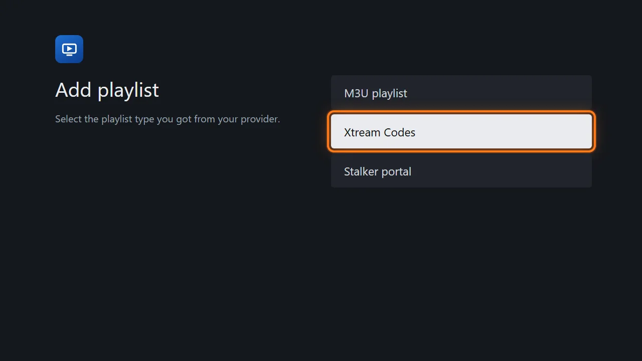 TiviMate setup on Fire TV Stick, step 4: Choose Xtream Codes